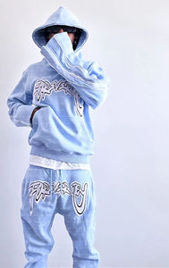 Ensemble de survêtements en molleton de coton épais et respirant, écologique, avec impression graphique personnalisée, coupe oversize - Product Image 6