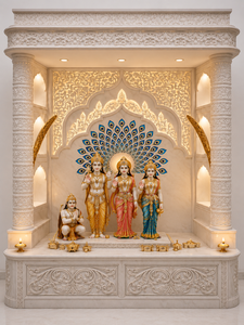 Modern Teak Wood Pooja Temple in White Finish Sri Ram Darbar Teak Wood <b>Mandir</b> Luxury Indian White Wooden <b>Mandir</b> for Home USA - Product Image 6