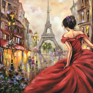 Pintura <span class=keywords><strong>al</strong></span> Óleo de Mujer en París, Bailarina, Arte de Pared, Chica con Vestido Rojo, Obra de Arte de París, Pintura de Bailarina, Decoración de París - Product Image 1