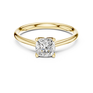 Bague de fiançailles solitaire en or jaune avec diamant de laboratoire taille coussin, sertissage classique à 4 griffes, bijoux fins pour femme - Product Image 1