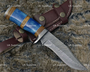 UA Supplies Industrial Grade Damascus Steel Fixed Blade Outdoor Hunting <b>Knife</b> Dyed <b>Bone</b> Olive Wood <b>Handle</b> 12" Overall Length - Product Image 4