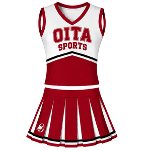 Ensemble d'uniforme de cheerleading rouge, haut sans manches à col en V, jupe plissée, tenue de sport pour équipe athlétique, performance de danse, compétition - Product Image 1