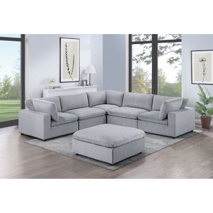 Set Modulare Sezionale 6 Pezzi Grigio Scuro in Velluto a Coste per Soggiorno: 3 Angolari, 2 Poltrone Senza Braccioli, 1 Pouf - Product Image 1