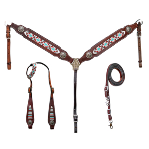 Manaal Enterprises - Pantalones de Montar a Caballo de Cuero Genuino Occidental con Incrustaciones Turquesa y Patrón Bordado, Cierre de Hebilla Ajustable - Product Image 1