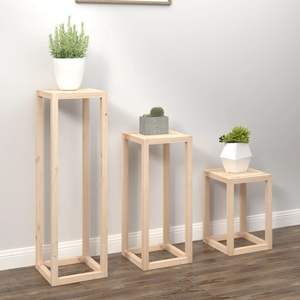 Ensemble de 3 supports pour plantes en bois de pin naturel, étagères murales et de présentation en bois de pin massif - Product Image 3