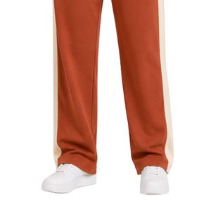 Ensemble décontracté deux pièces pour femme, t-shirt à manches courtes et pantalon droit, couleur rouille et beige, avec empiècements contrastés - Product Image 6