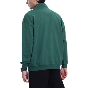 Men's Green Quarter-Zip Fleece <b>Racer</b> <b>Jacket</b> Casual Autumn Wear Regular Fit Solid Color Knitted Cotton <b>Jacket</b> - Product Image 2