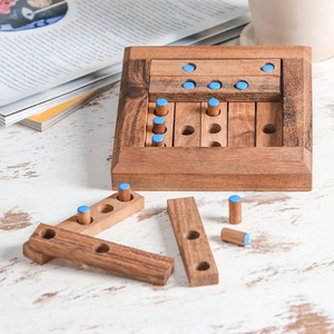 Wooden Pin Peg <b>Puzzle</b> Board Game With Blue Pegs Interactive Tabletop Brain Teaser Toy For Logic Skill Development Play & Fun - Product Image 5
