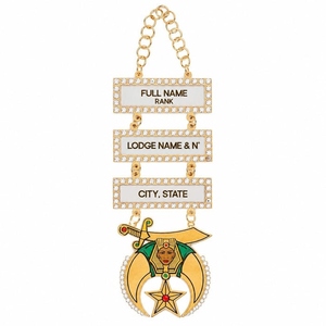 Custom Shriners <b>Masonic</b> Name Badge Gold Chain Jewel Personalized Rank Lodge Name City State Rhinestone Regalia - Product Image 1