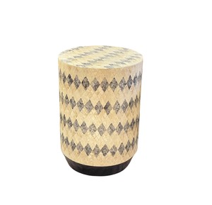 Tabourets cylindriques à motif diamant, mosaïque artisanale en nacre, petite table d'appoint pour la décoration du salon et de la chambre - Product Image 1