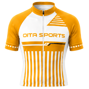 Maillot de Ciclismo Amarillo Mostaza y Blanco de Manga Corta con Cremallera Completa, Transpirable, de Secado Rápido, Ropa Deportiva de Alto Rendimiento para Ciclismo - Product Image 1