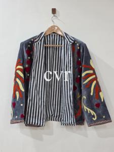 Eco-Friendly Uzbek Suzani Velvet Outerwear <b>Coat</b> Handmade Velvet Suzani Winter Boho Embroidered Women's Luxury <b>Coat</b> for Party Wea - Product Image 3