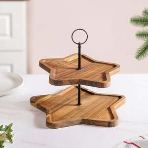 Soporte de Madera para Pastel en Forma de Estrella de 2 Niveles, Expositor de Postres Hecho a Mano para Fiestas, Bodas, Panaderías y Cafeterías - Product Image 2