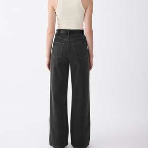 Pantalones Vaqueros de Cintura Alta y Pierna Ancha para Mujer, Holgados, Largos, Casuales, Negros, de Algodón, Color Sólido, Estilo Simple, para Otoño - Product Image 2