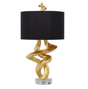 Modern Luxury Gold <b>Leaf</b> Sculpture Table Lamp Black Shade Crystal Base 33 Inch Tall Living Room Bedroom Bedside Decor <b>Light</b> - Product Image 1