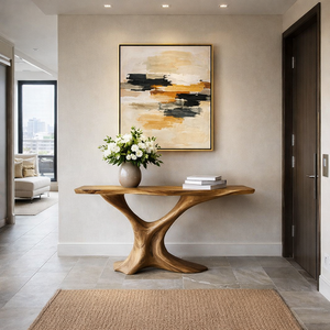 Modern <b>Live</b> <b>Edge</b> Farmhouse Console <b>Table</b> Handmade Solid Wood Pedestal Base Narrow Entryway <b>Table</b> - Product Image 1