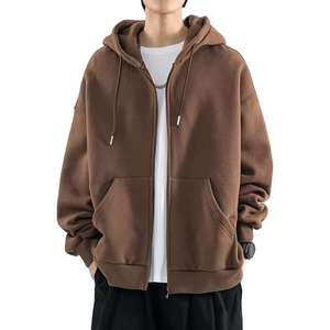 2024 automne hiver hommes fermeture éclair polaire sweat à capuche manteau couleur unie surdimensionné à manches longues chaud décontracté Shacket - Product Image 1
