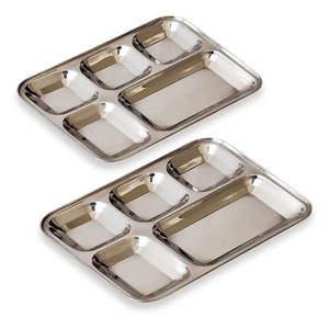 Assiette rectangulaire Thali en acier inoxydable à 5 compartiments, faite à la main pour adultes et enfants, idéale pour les hôpitaux et la maison - Product Image 5