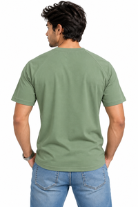 T-shirt décontracté pour homme à manches courtes et col en V, 100% coton, tricoté, vert sauge, automne - Product Image 2