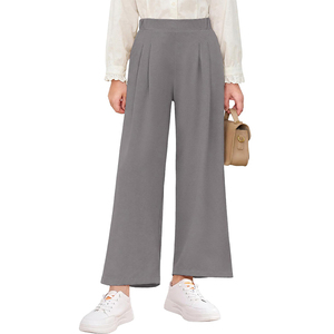 Pantalones acampanados grises 100% poliéster para niñas, pantalones de vestir de pierna ancha de tejido liso para uniforme escolar infantil - Product Image 1
