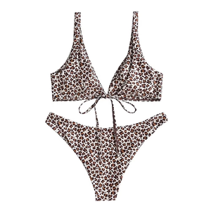 Conjunto de bikini estampado para mujer, Top triangular con lazo, parte inferior de corte alto, traje de baño sexy, ropa de playa, traje de baño de verano - Product Image 5