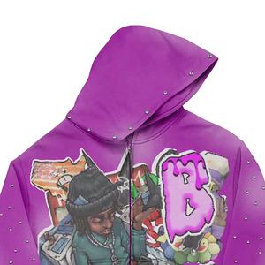 2026 surdimensionné strass sweat à capuche fabricant coton épais écran Dtg impression graphique Zip polaire Boxy sweat à capuche court - Product Image 3