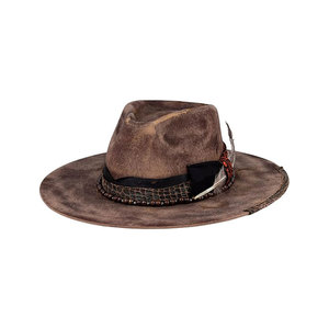 Sombrero de vaquero de gamuza de ala ancha estilo occidental con pluma y banda con cuentas - Product Image 5