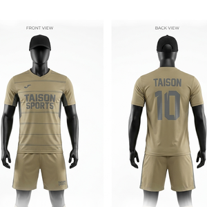 Maillot de football en polyester premium 180 GSM, beige avec empiècements noirs, sublimation par transfert thermique, logo personnalisé - Product Image 1