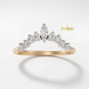 Bague de mariage et de fiançailles de luxe en argent 925 bicolore avec diamant taille marquise, style diadème courbé en V, pour empilage et superposition - Product Image 6