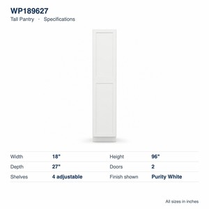 Shaker Kitchen <b>Cabinets</b> <b>Tall</b> Pantry <b>Cabinet</b> 18 x 96 Inch Solid Wood RTA In Stock USA WP189627 Local Pickup Available - Product Image 6