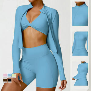 Ensembles de fitness grande taille pour femmes, vêtements de sport et de yoga à fort impact, tenues de sport 4 pièces effet push-up, vente en gros à faible MOQ - Product Image 2