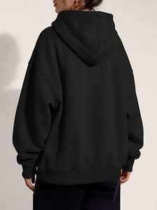 Sudadera con Capucha Extra Grande para Mujer, Color Negro, con Bolsillo, Forro Polar, Estilo Casual para Otoño - Product Image 3