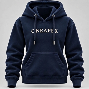 Custom <b>Navy</b> Blue Oversized Hoodie Cream ONEAPEX Embroidered Logo Unisex Streetwear Pullover Heavyweight <b>Fleece</b> Casual Sweatshirt - Product Image 1