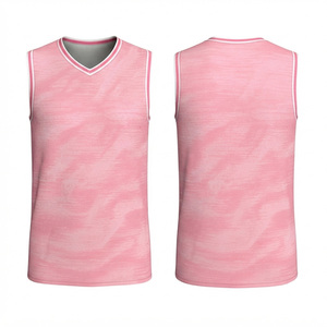 Maillot de basket-ball rose personnalisé sans manches, respirant, anti-bactérien, en polyester/nylon, impression numérique, unisexe adulte - Product Image 5