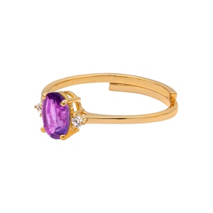 Wholesale 18K Gold Plated 925 Sterling Silver Oval Natural Amethyst Cubic Zirconia Accent <b>Adjustable</b> <b>Ring</b> Women Fine Jewelry - Product Image 2