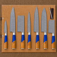 7-delige Viking Art 67-laags ambidextere Damascus keukenmessenset, handgesmeed stalen koksmessen, scherp, duurzaam, professioneel, houten handvat