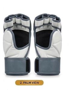 Gants de MMA en cuir PU gris, demi-doigts, équipement d'entraînement de boxe avec support de poignet en velcro - Product Image 5