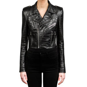 OEM ODM Highest Quality Women Sheep Skin Textured <b>Leather</b> Slim Fit <b>Long</b> Sleeve Studded Design Black Customized Outerwear <b>Jackets</b> - Product Image 4