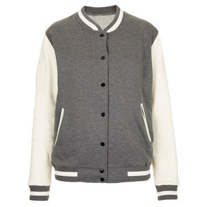 Chaqueta Unisex de Invierno Acolchada Cortavientos Estilo Universitario Personalizada Bicolor con Capucha, Cremallera Frontal, Puños y Cuello Acanalados a Rayas de Lona - Product Image 1