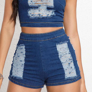 Women <b>High</b> <b>Waist</b> Denim <b>Shorts</b> Distressed Ripped Design Elastic <b>Waist</b> Casual Style Solid Color Blue <b>Jean</b> streetwear <b>shorts</b> - Product Image 6