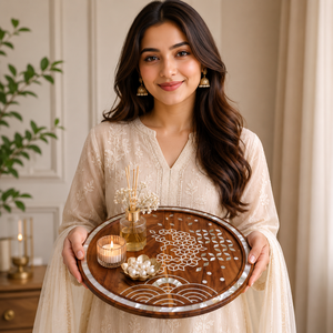 Luxury Ramadan 2022 Mother of Pearl Wood Craft Serving Tray | Eid Decor Home Decoration Chocolate Serving Kitchenware Tray <b>Gift</b> - Product Image 3