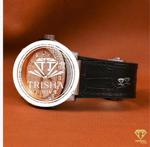 Reloj de Lujo con Diamantes Moissanite en Oro Rosa, Correa de Cuero Negra y Esfera de Diseño Completamente Adornada - Product Image 4
