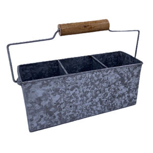 Support à tasses et ustensiles en métal galvanisé de style vintage avec poignée en bois, rangement portable multifonctionnel pour la cuisine (vente en gros) - Product Image 5