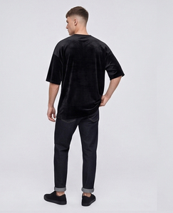 T-shirt en velours à épaules tombantes pour homme, col rond, coupe oversize, noir, style streetwear - Product Image 2
