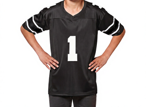 Maillot de football sublimé personnalisé, noir uni, uniforme de football américain, col en V, vêtements de sport d'équipe pour hommes et garçons - Product Image 3