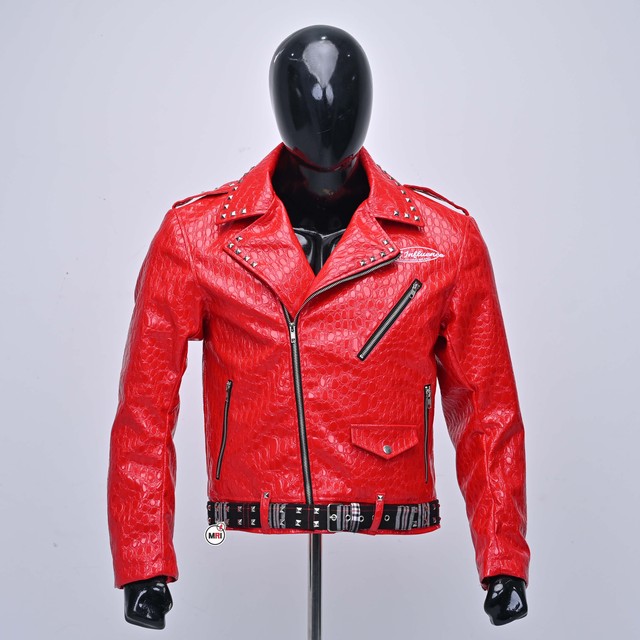 Mens Embroidered for Leather Moto Jacket Rivets Turn-down Collar Zipper Closure Slim Fit Winter Style Custom Design