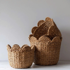 Scalloped Hyacinth <b>Basket</b> Decorative Storage Compact Eco Friendly Durable Natural Organizer <b>Basket</b> for Kid Room Decoration - Product Image 1