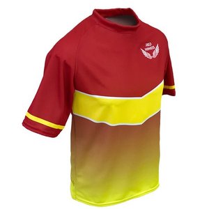เสื้อวอลเลย์บอลผู้ชายสั่งทำพิเศษราคาโรงงาน สีแดง โลโก้ปีกแบบกำหนดเอง ผ้าโพลีเอสเตอร์ 100% เสื้อยืดแบบซับลิเมชั่น - Product Image 2