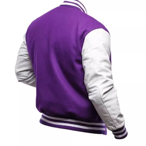 Blouson universitaire d'hiver personnalisé pour homme, col montant, manches en cuir, logo frontal, pour usage décontracté - Product Image 3