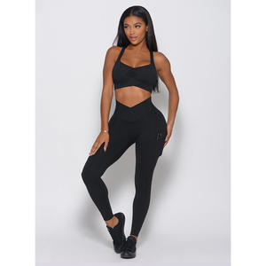 Nouvel ensemble de fitness 2 pièces pour femme, taille haute, avec leggings sculptants et soutien-gorge, poches, couleur unie, collection Custom Darkest Night OEM, idéal pour le yoga - Product Image 6